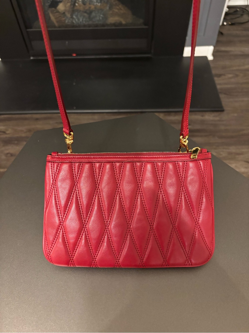 Bally Red Quilted Leather Crossbody with Signature Stripe - Picture 2 of 5